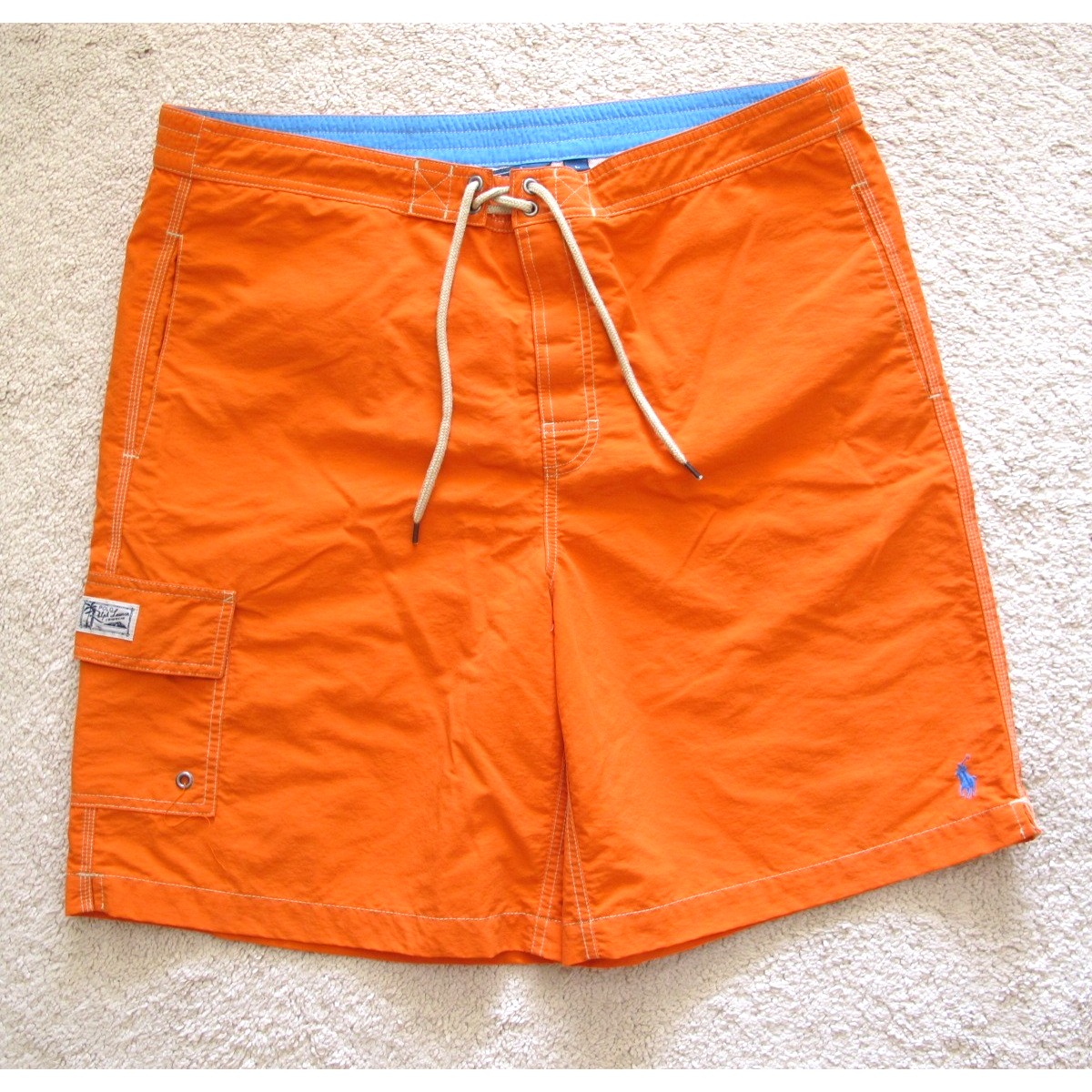 Polo Ralph Lauren Nylon Drawstring Orange Swim Trunks Shorts Men's Large